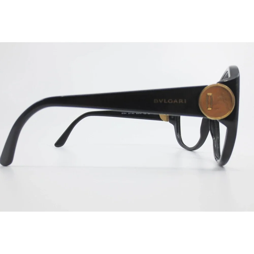 Bvlgari 8084 501/8G Black Gold Medallion Oversized Round Sunglasses 60-14-135